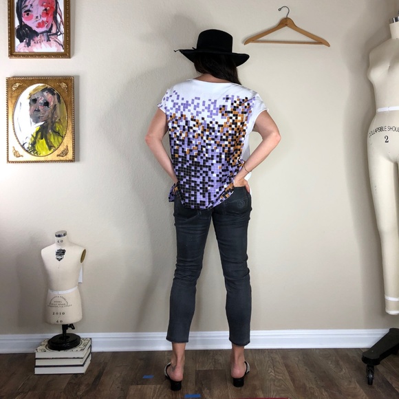 Halston Heritage Geometric Pixel Print Silk Blouse - Picture 3 of 4